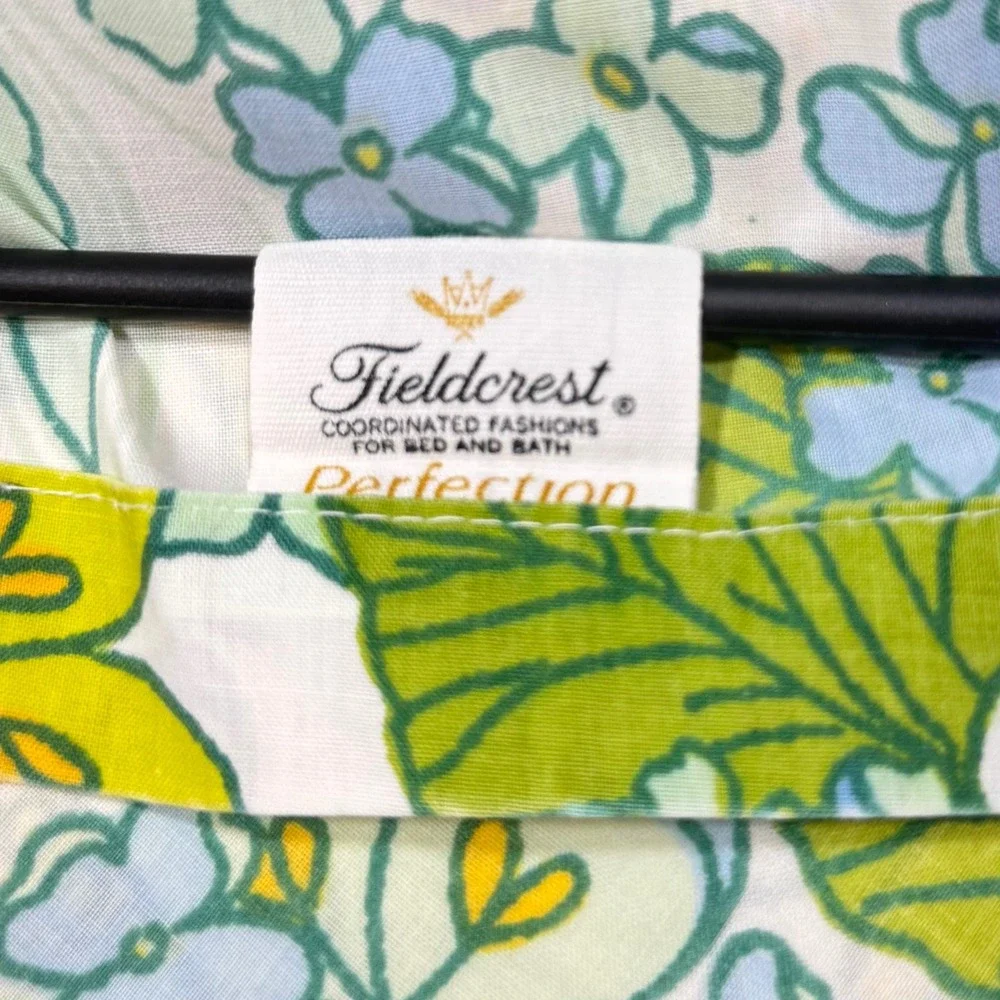 Vintage 70's Fieldcrest Perfection Twin Sheet Set 3 Pc Retro Blue Green Floral